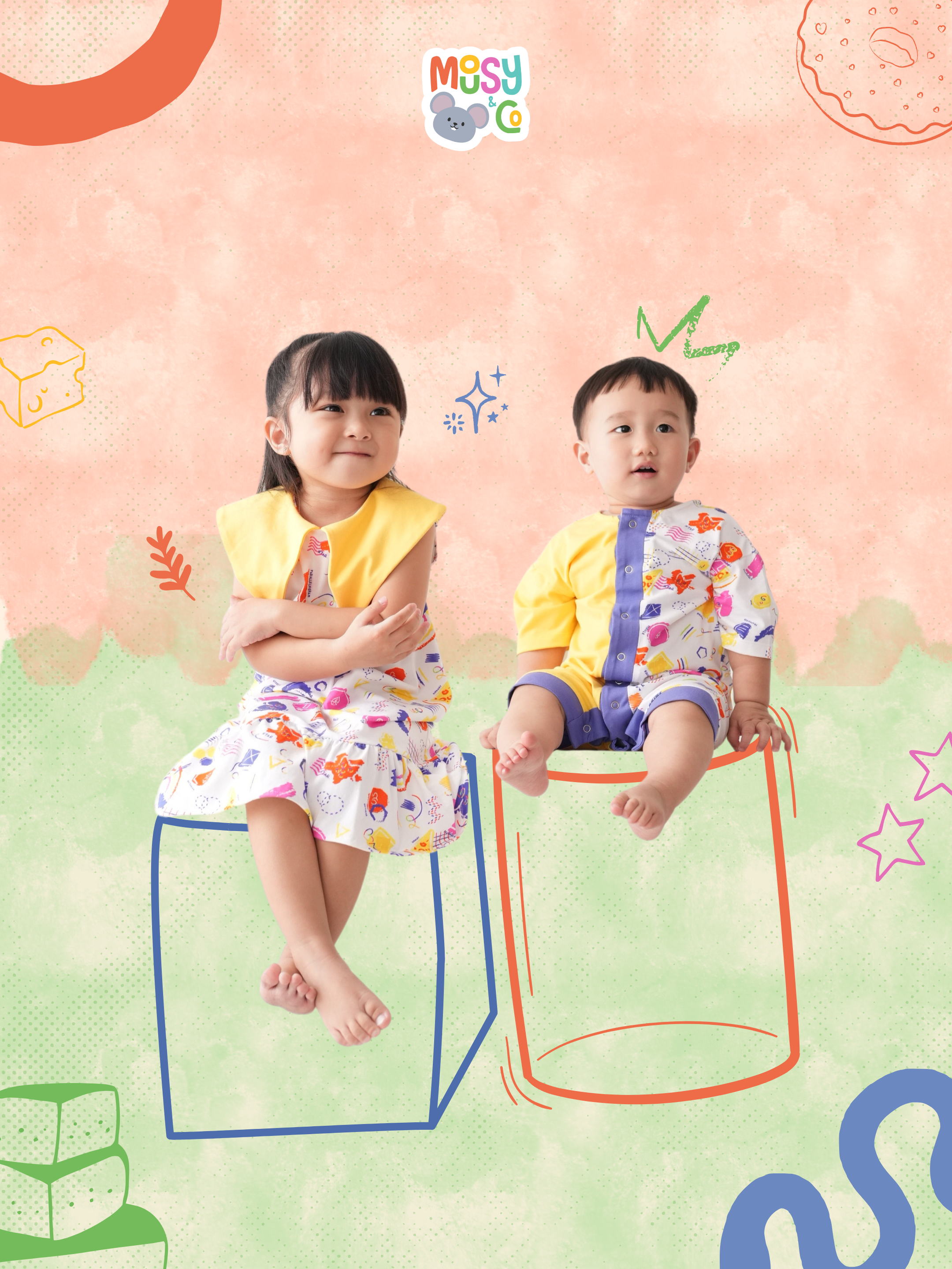 Duotone Romper Whimsical Blocks