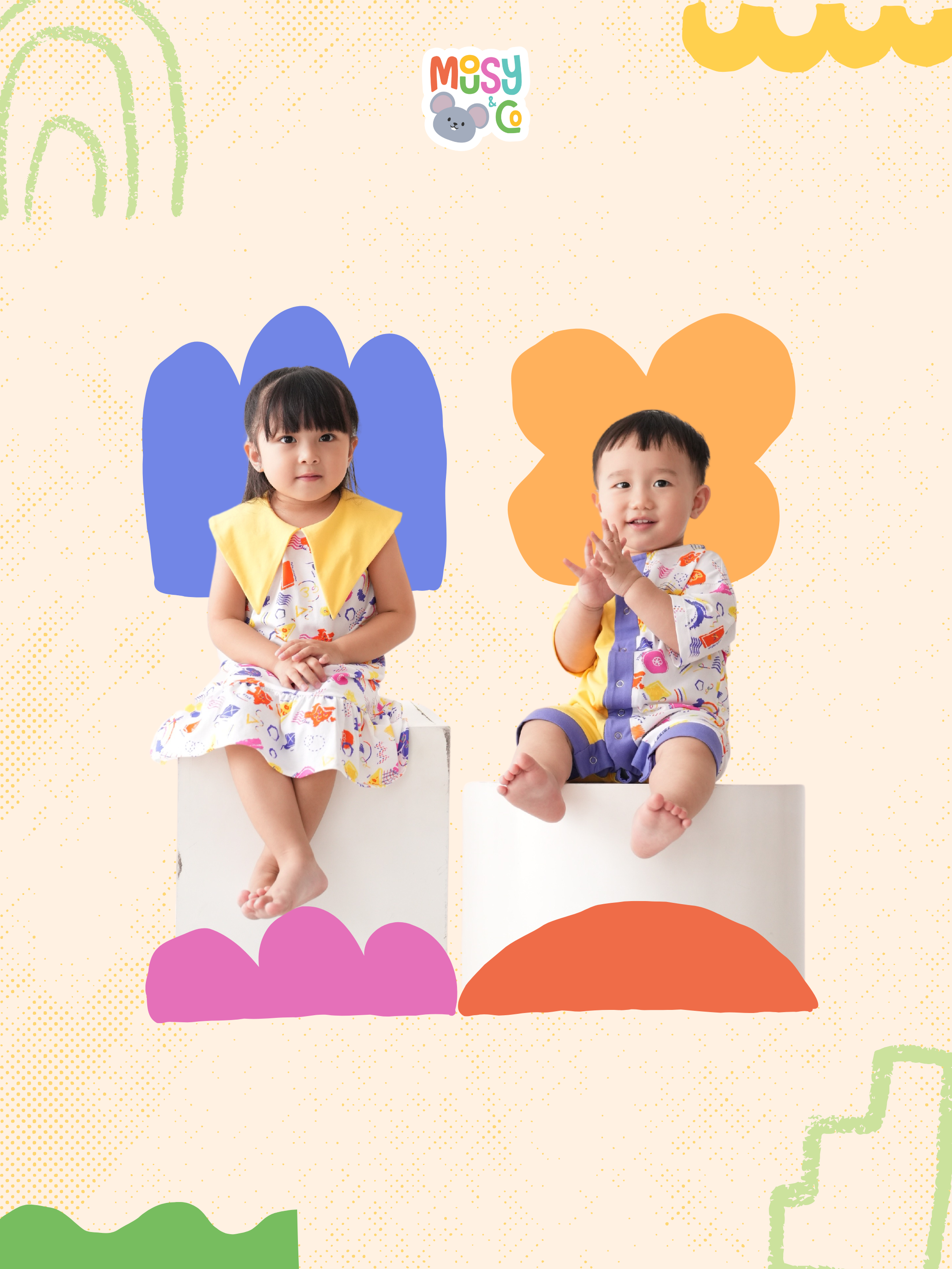 Duotone Romper Whimsical Blocks